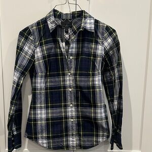 J. Crew Navy and Yellow Plaid Shirt
